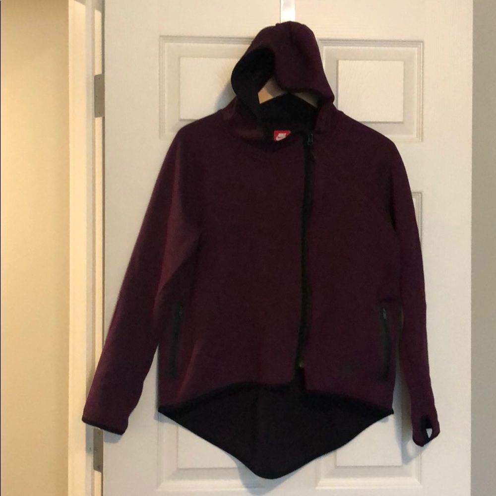 NIKE asymmetrical plum colored zip up sweatshirt